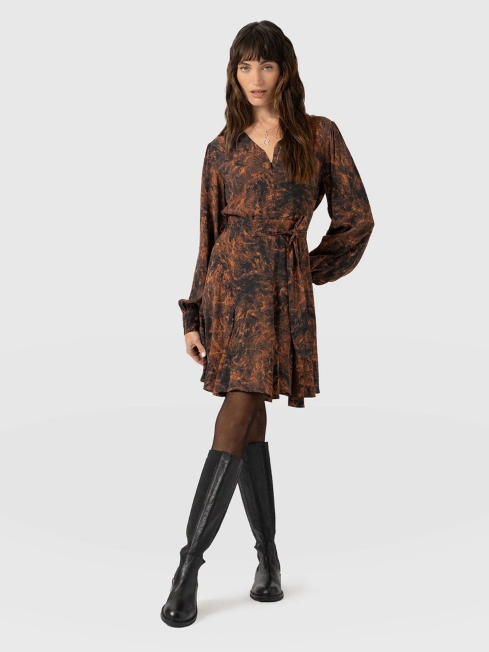 NWT Saint + Sofia Joselyn Mini Dress - Brown Marble